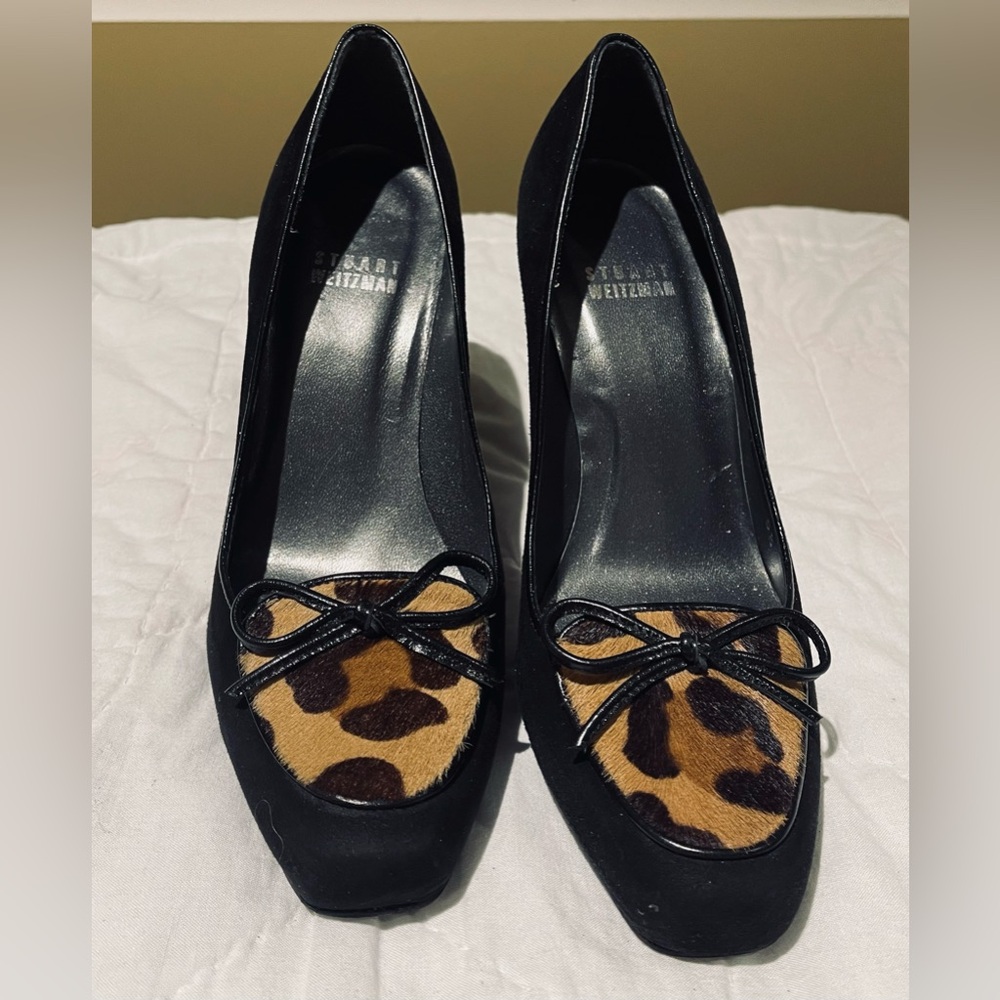 Stuart Weitzman sz 5.5 Black + tan/Brown Leopard print hair with hidden platform